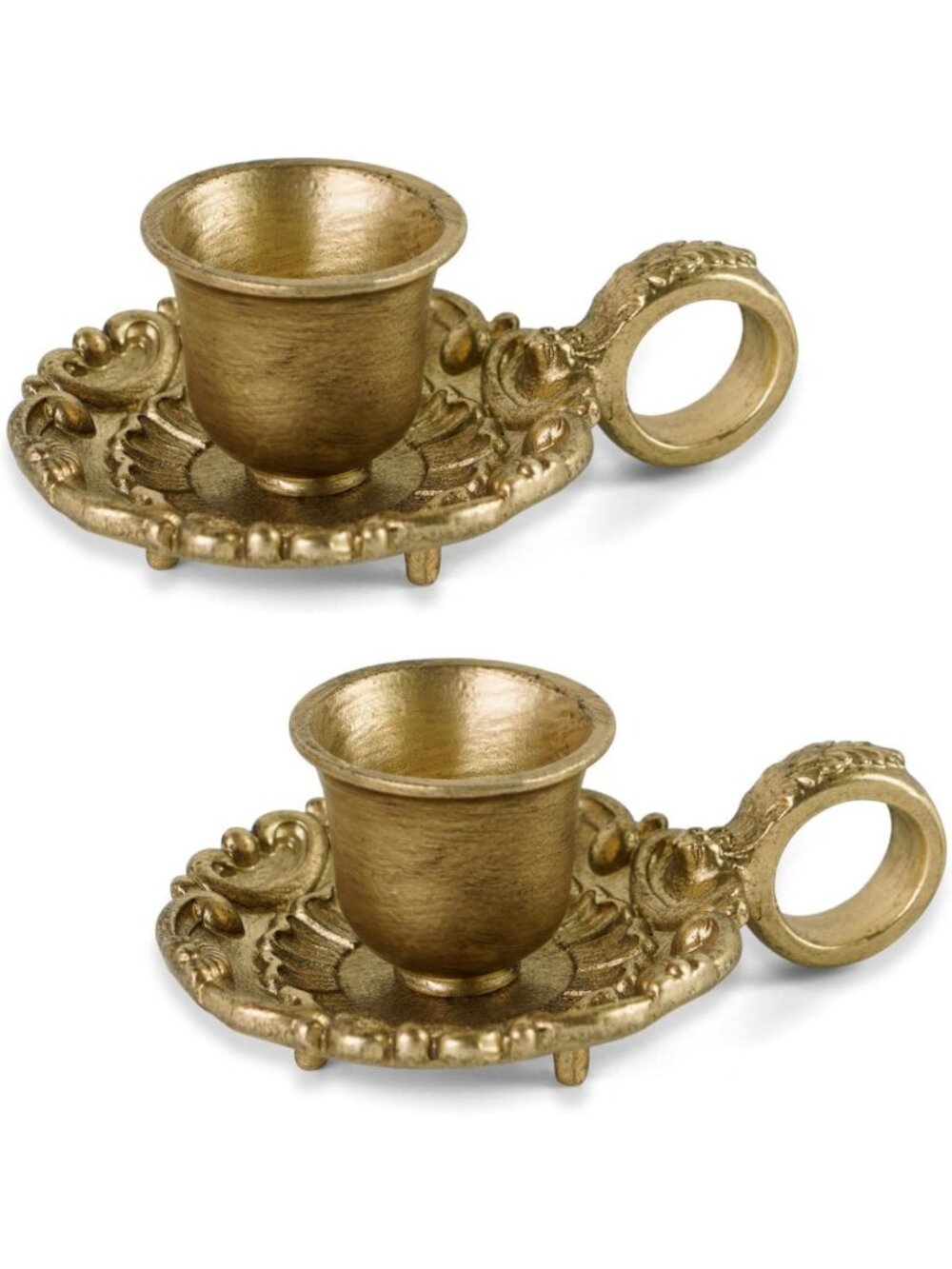 Vintage Gold Taper Candle Holders Set of 2 | Antique Metal Candlesticks for